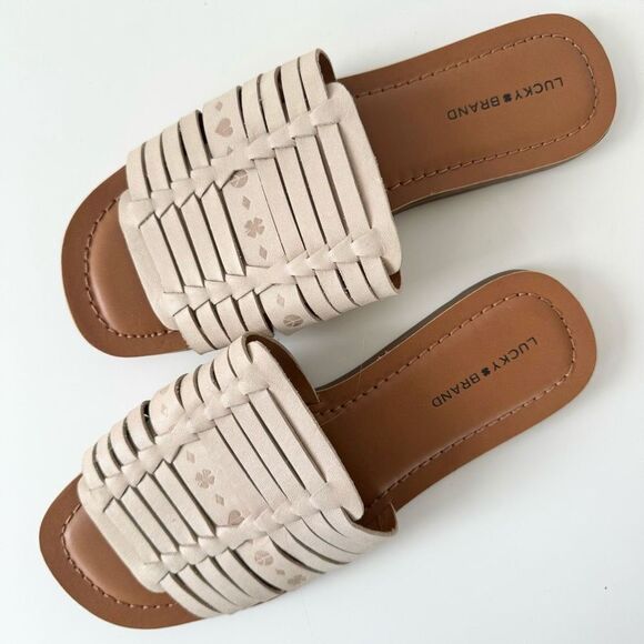 Lucky Brand Baneen Leather Slide Sandal Taupe Size 10 - Picture 1 of 5